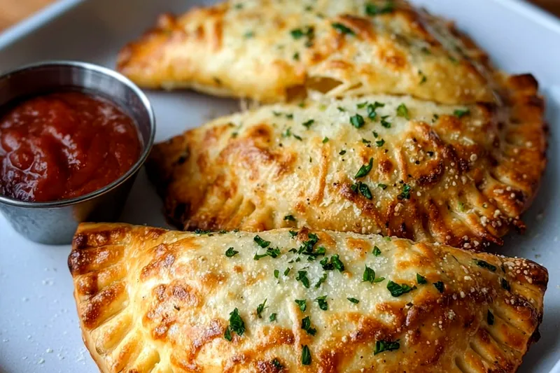 Fresh ingredients for air fryer calzones including pizza dough, mozzarella cheese, pepperoni, ricotta, and Italian seasonings on a wooden cutting board