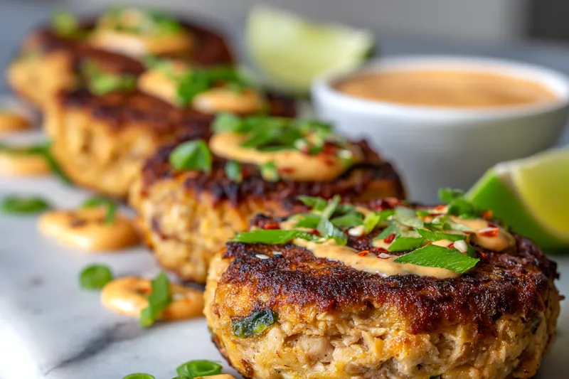 Cooking Asian Tuna Cakes in a frying pan until golden brown