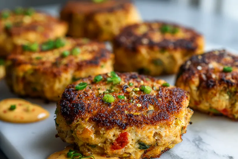 Fresh ingredients for Asian Tuna Cakes displayed on a chopping board