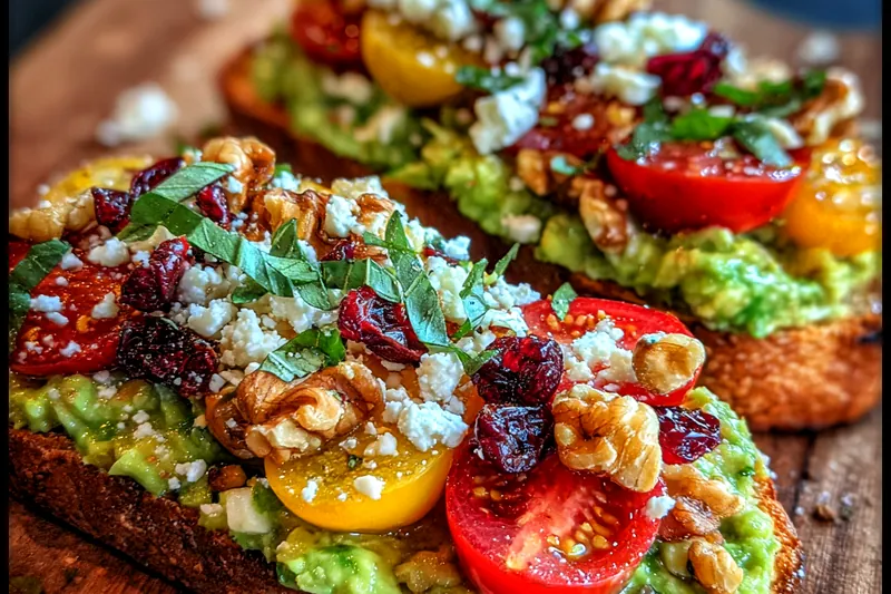 Fresh ingredients for Avocado Toast with Feta and Walnuts