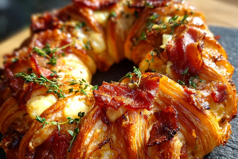 Cooking process for Bacon Brie Pastry Wreath