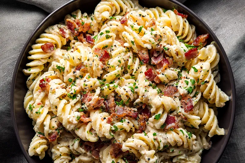 Fresh ingredients for Bacon Cheddar Pasta Salad