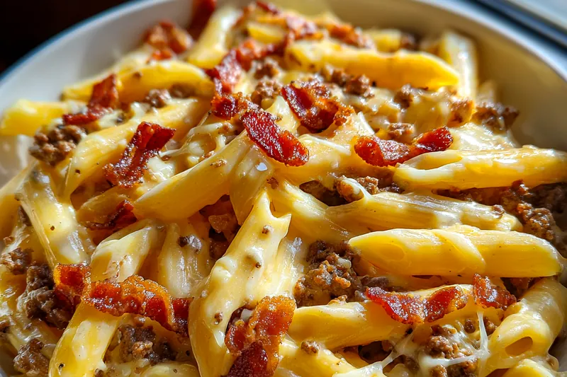 Fresh ingredients for Bacon Cheeseburger Pasta