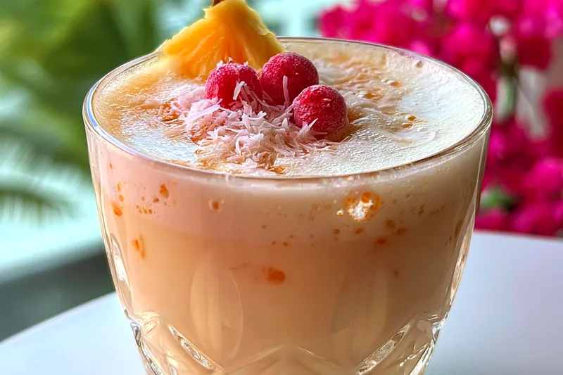 Blender filled with creamy Baileys Colada mixture showing the perfect smooth, frothy texture before serving