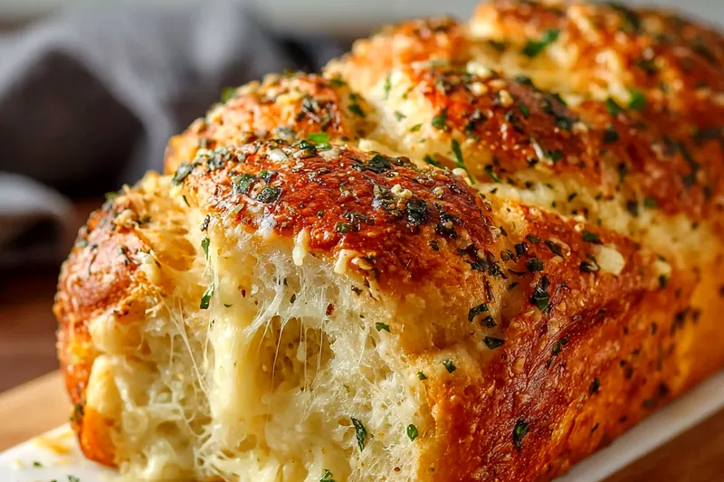 Fresh bread-making ingredients including flour, yeast, olive oil, fresh herbs like basil and rosemary, mozzarella and Parmesan cheeses arranged on a marble countertop