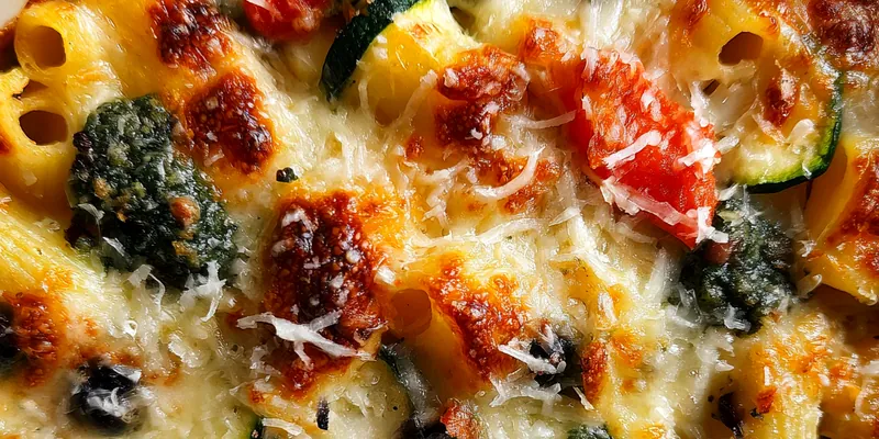 Hearty Baked Pasta with Mediterranean Vegetables and Cheesy Crust