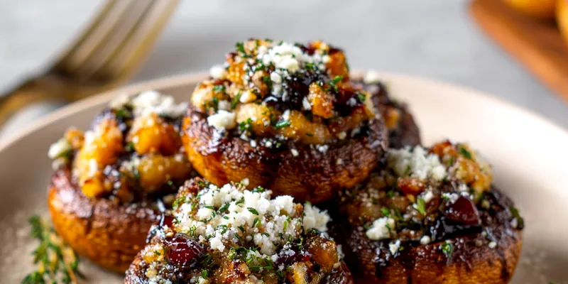 Balsamic Glazed Stuffed Mushrooms with Feta and Walnuts
