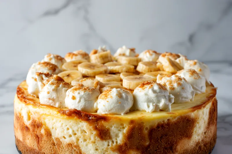 Banana pudding cheesecake baking in the oven
