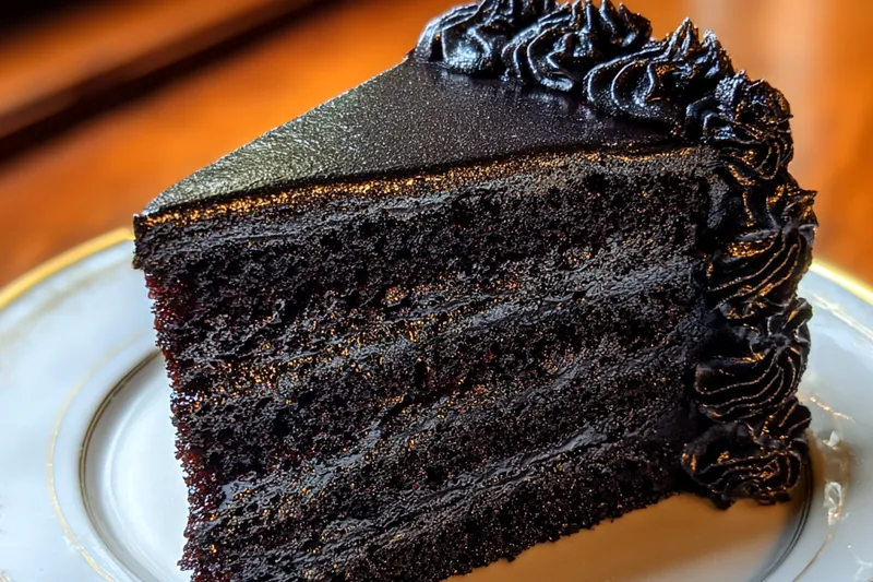 Ingredients laid out for Decadent Black Velvet Cake including flour, sugar, cocoa, buttermilk, and eggs.