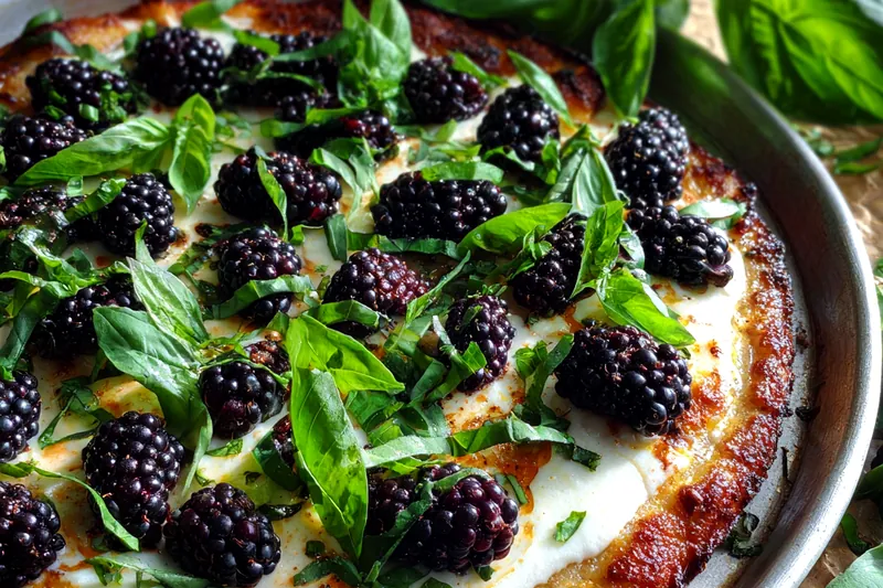 Cooking process for Blackberry Basil Pizza Delight