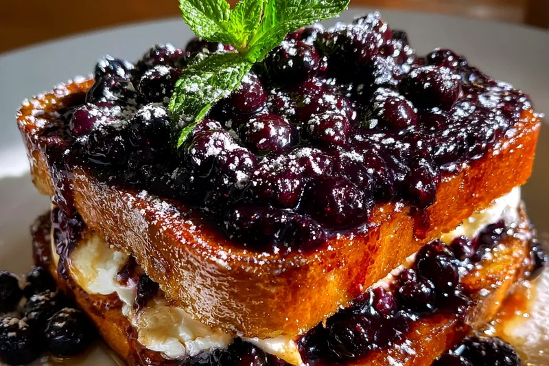 Cooking process for Blueberry Cheesecake French Toast