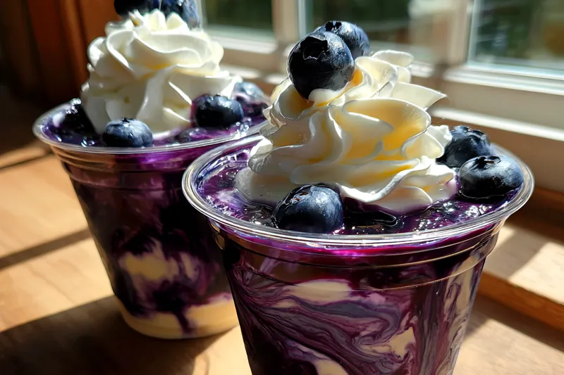 Fresh ingredients for Blueberry Cream Swirl Beverage