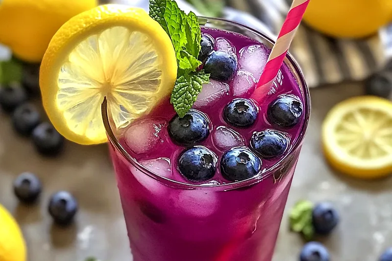 Blueberries simmering in saucepan creating deep purple syrup with berries beginning to burst and release their juices
