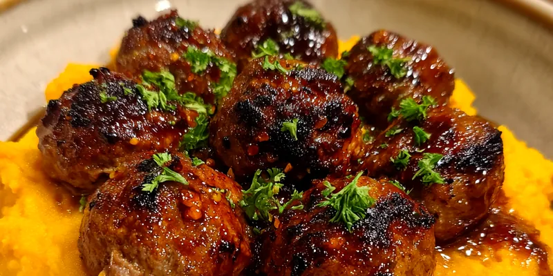 Savory Bourbon Meatballs with Mash