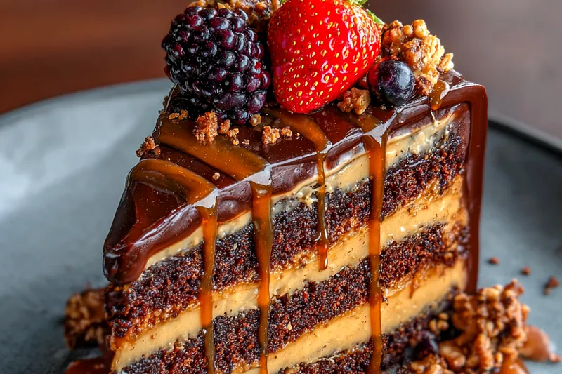 A step-by-step cooking process of preparing Caramel Toffee Delight Cake, showcasing mixing and pouring the batter.