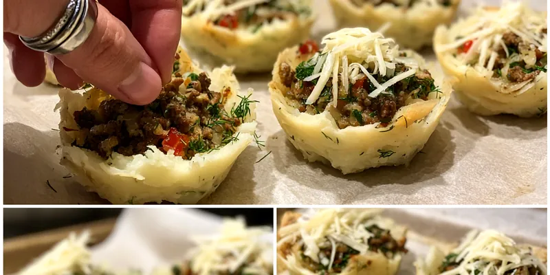 Cheesy Baked Mashed Potato Ground Meat Nests