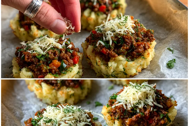 Fresh ingredients for Cheesy Baked Mashed Potato Ground Meat Nests