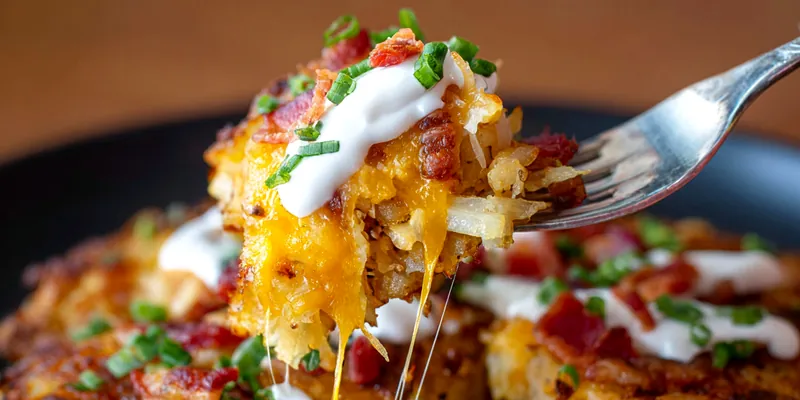 Cheesy, Crispy Bite of Hash Browns with Bacon