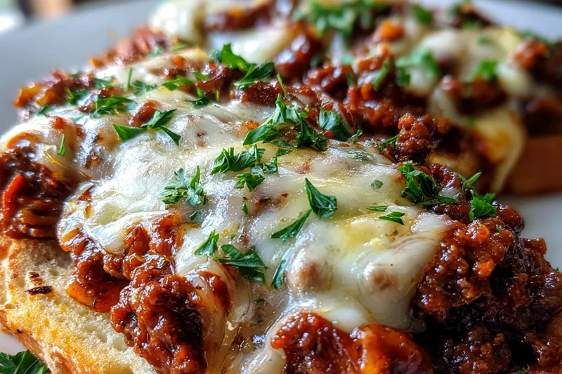 Cooking process for Cheesy Garlic Beef Melts