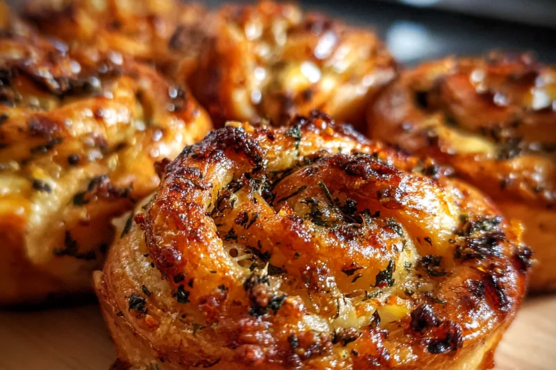 Puff pastry, cheese, and garlic for cruffins preparation.