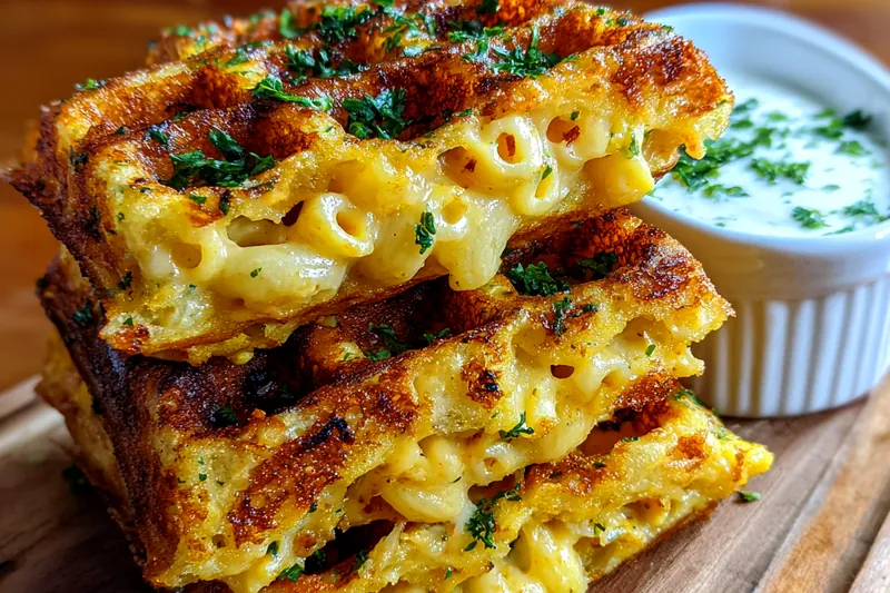 Fresh ingredients for Cheesy Mac Waffle Stack