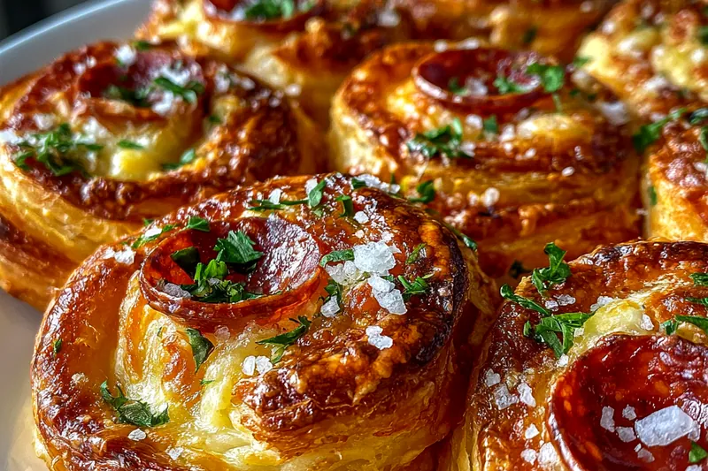 Cooking process for Cheesy Pepperoni Pastry Rolls
