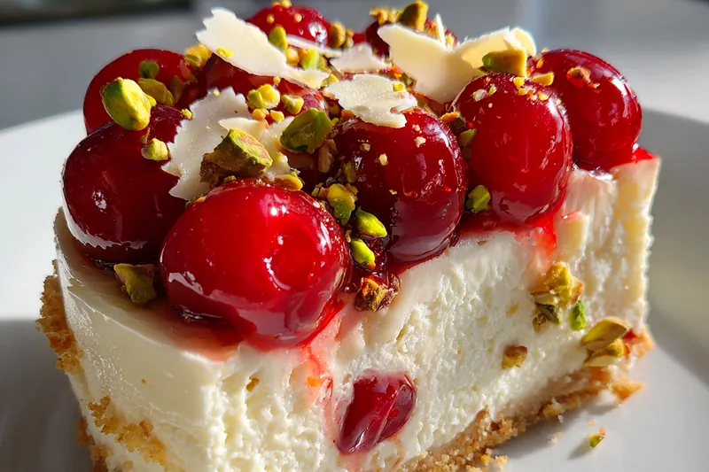 Fresh ingredients for Cherry Pistachio Cheesecake Delight