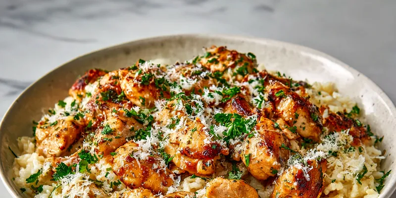 Delicious Chicken Scampi with Creamy Garlic Parmesan Rice