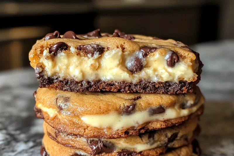 The baking process of Cheesecake-Style Chocolate Chip Cookies in the oven, showing the golden edges.