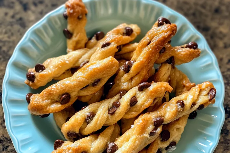 A baking tray filled with golden-brown Decadent Chocolate Twists fresh out of the oven.
