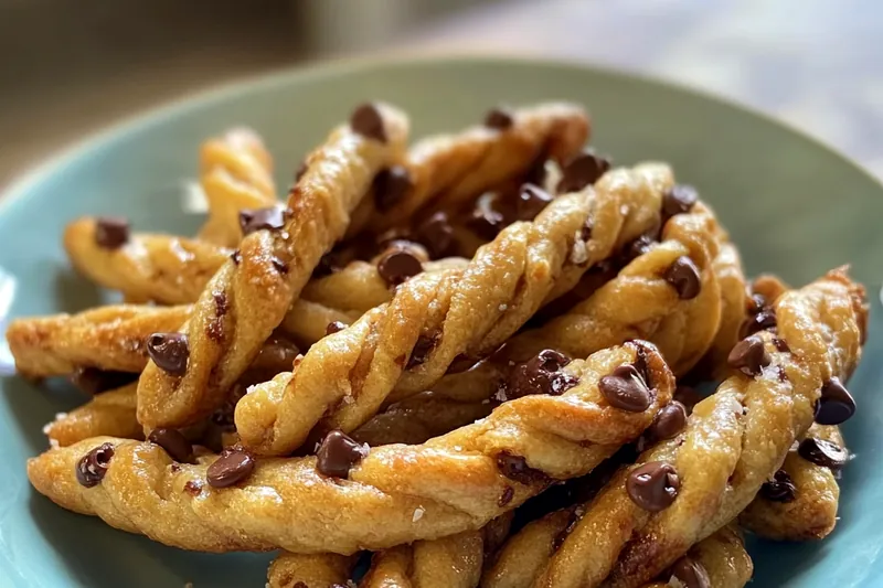 An array of ingredients laid out for making Decadent Chocolate Twists, including puff pastry and chocolate chips.