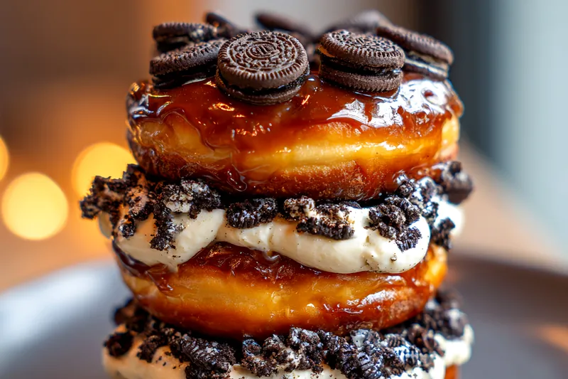 Fresh ingredients for Chocolate Cookie Cream Donuts