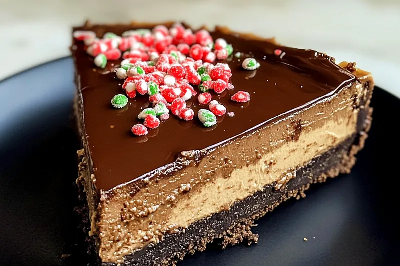 An assortment of ingredients laid out for making Decadent Chocolate Peppermint Cheesecake including cream cheese, chocolate cookies, and peppermint candies.