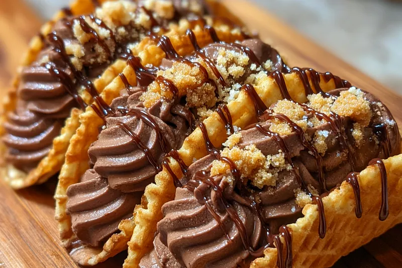 Cooking process for Chocolate Waffle Tacos Delight