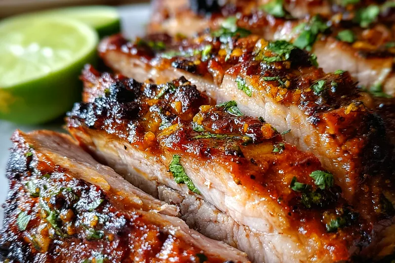 Cuban mojo pork roasting in the oven with golden-brown caramelized surface, showing the perfect color and texture during the cooking process