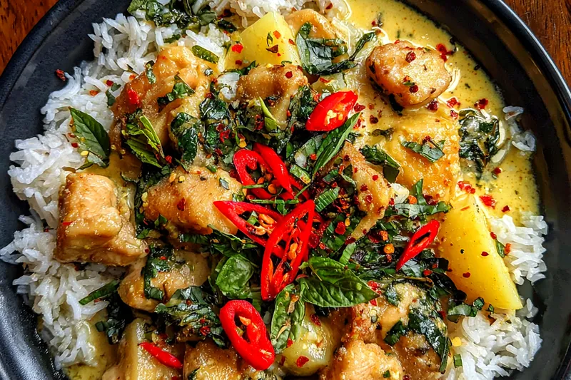 Cooking process for Coconut Basil Chicken Rice