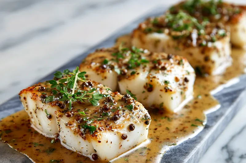 Fresh ingredients for cod with peppercorn sauce