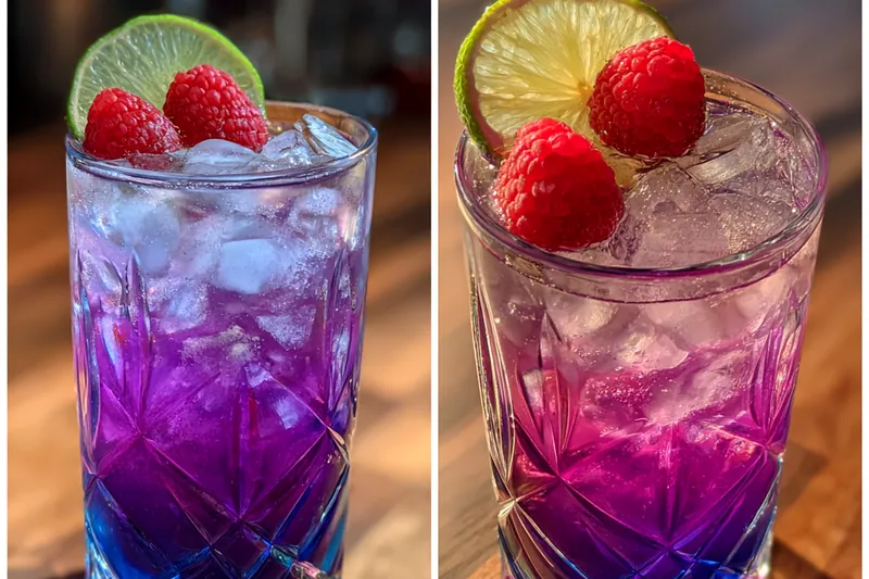 Chef mixing the ingredients for Colorful Berry Lemonade Cocktail in a large pitcher.