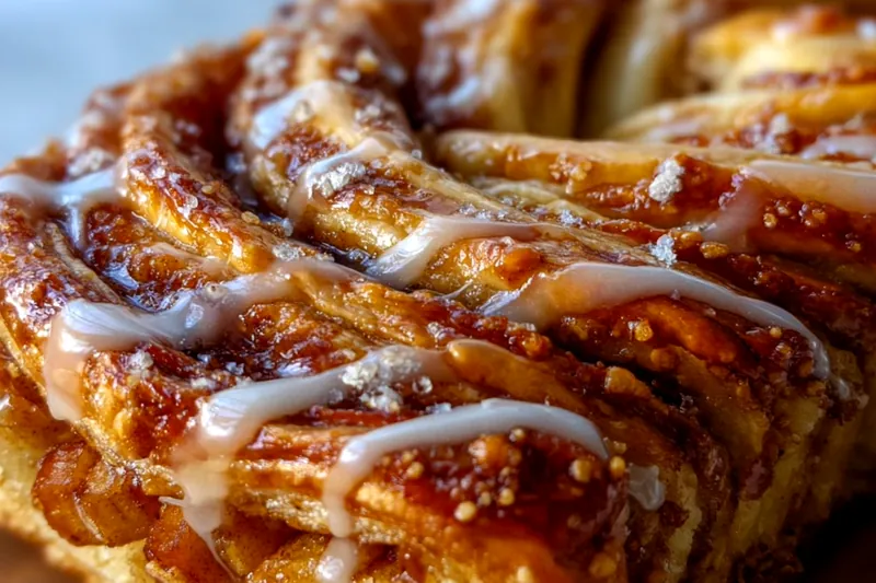 Hands shaping apple kringle dough into an oval ring on parchment paper, showing the traditional braided technique with apple filling visible