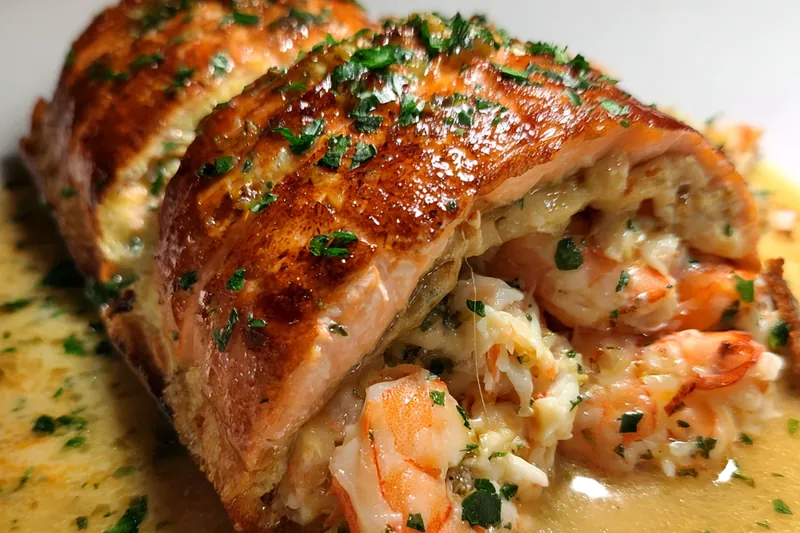 Fresh ingredients for Crab Stuffed Salmon Delight