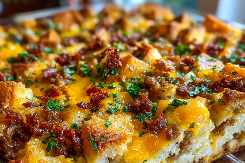 An assortment of fresh ingredients for Savory Breakfast Casserole Delight, including vegetables and cheese.