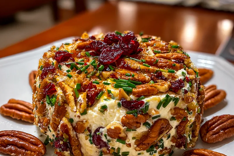 A variety of fresh ingredients for Cranberry Pecan Cheese Delight displayed on a wooden cutting board.
