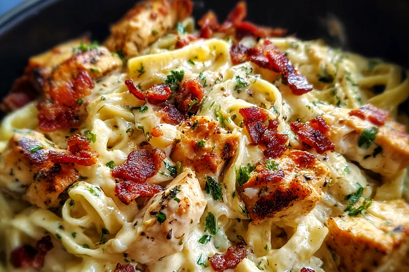 Cooking process for Creamy Chicken Bacon Pasta