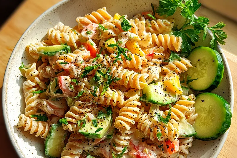 Cooking process for Creamy Cucumber Pasta Delight