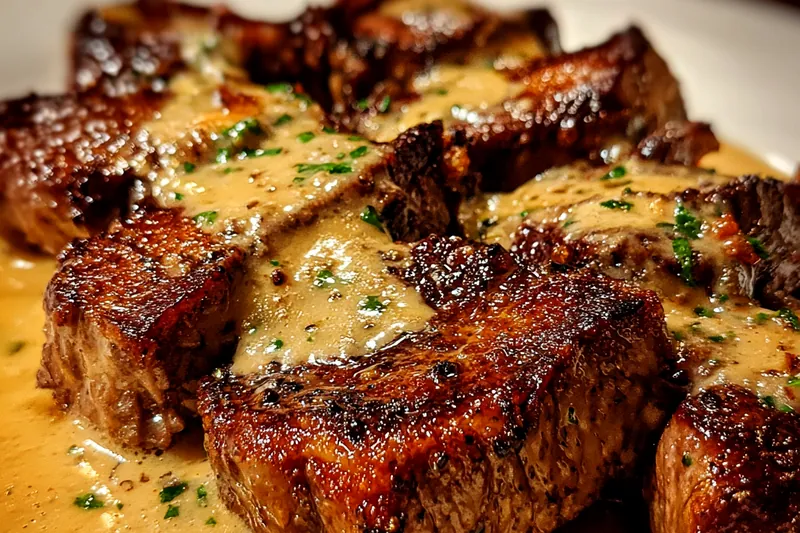Cooking process for Creamy Garlic Steak Perfection