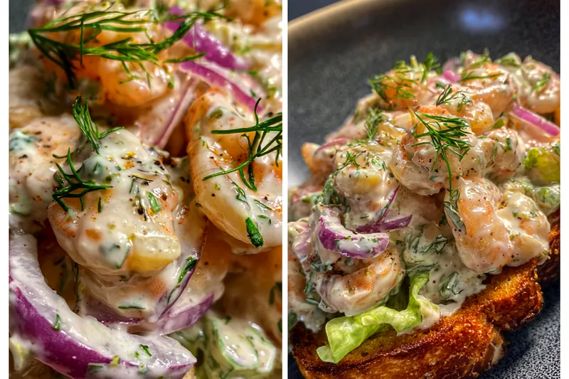 Cooking process for Creamy Herb Shrimp Salad