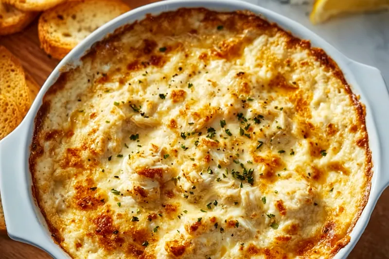 Fresh ingredients for Maryland crab dip including lump crabmeat, cream cheese, Old Bay seasoning, and fresh herbs arranged on a marble countertop