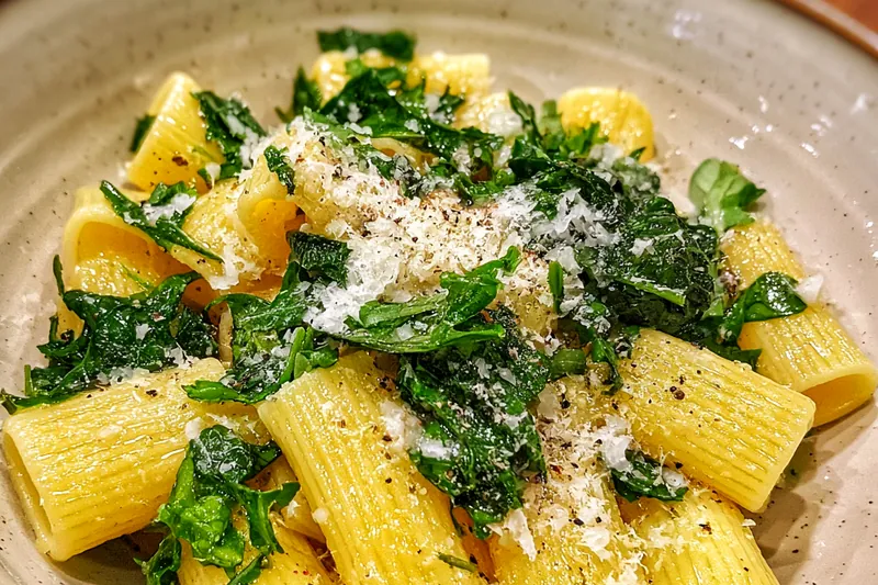 Cooking process for Creamy Pasta with Arugula & Grated Cheese