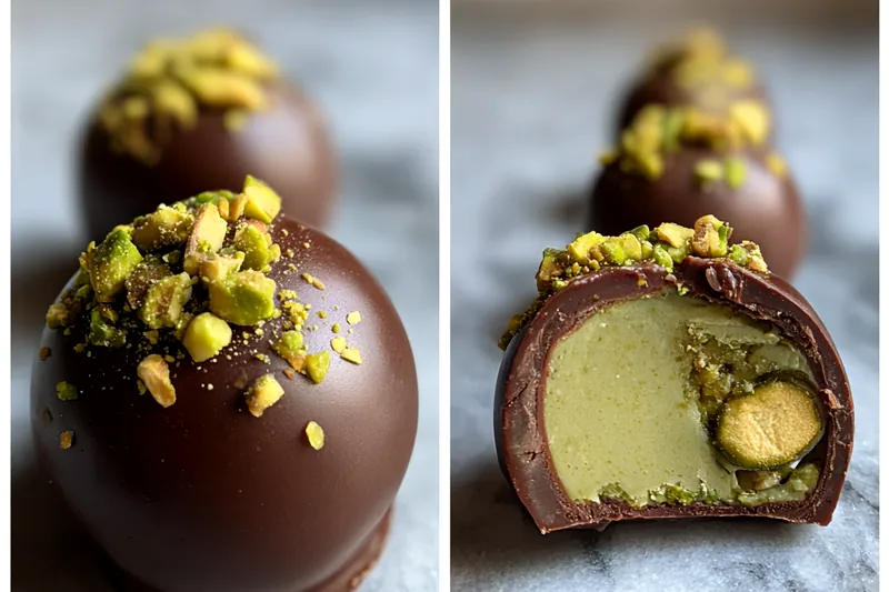 A vibrant arrangement of ingredients for Decadent Pistachio Chocolate Truffles, including dark chocolate and pistachios.