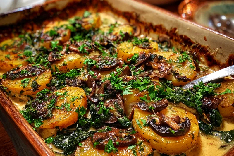 Cooking process for Creamy Potato Mushroom Bake